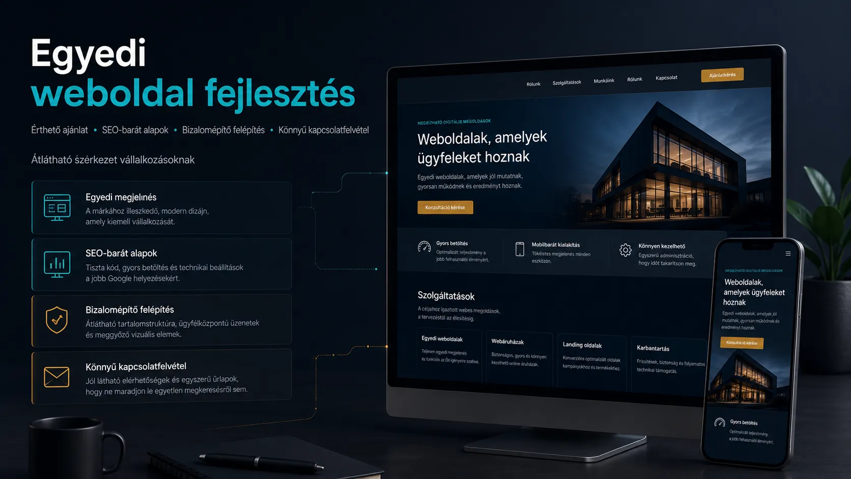 Céges weboldal megjelenésének szemléltetése
