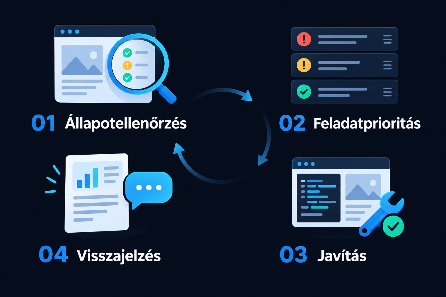 Weboldal-karbantartás havi ellenőrzési és hibajavítási folyamata